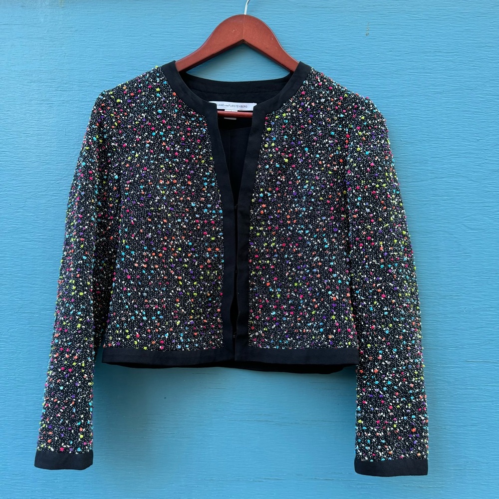 Diane Von Furstenberg Emery Tweed Multicolored Boulce Jacket, Size 4